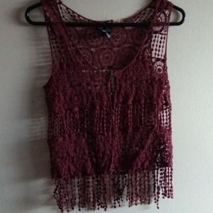 Boho Maroon Lace Vest